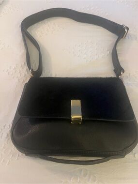 IIIBeCa by Joy Gryson black leather calf hair crossbody bag
